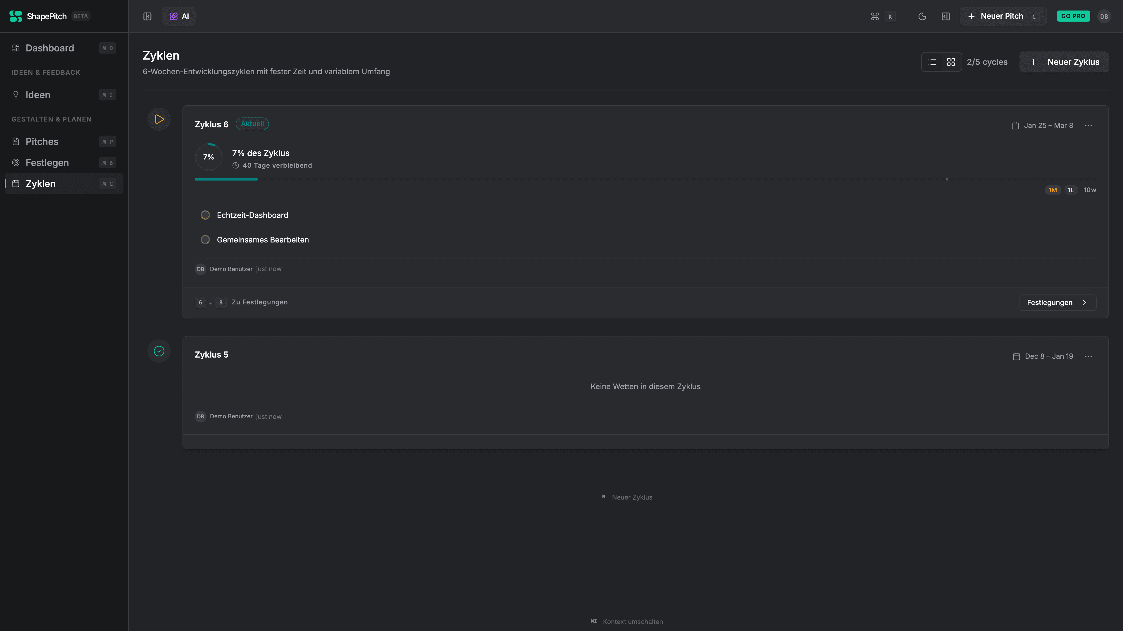 Focus cycle timeline with progress tracking preventing scope creep