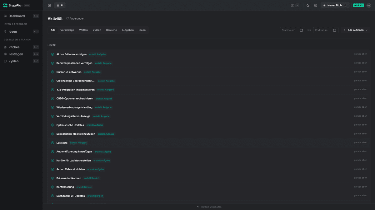 Real-time activity feed showing team progress and product discovery updates