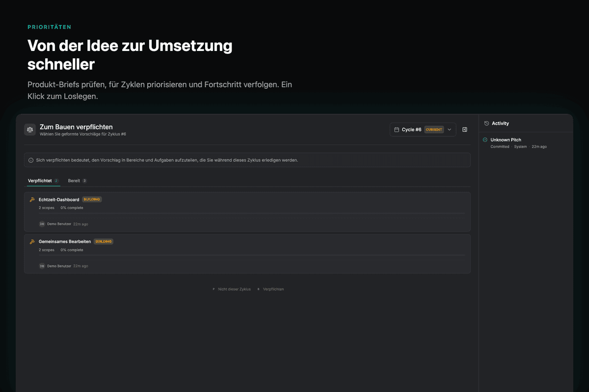 Visual product roadmap board showing active and queued projects