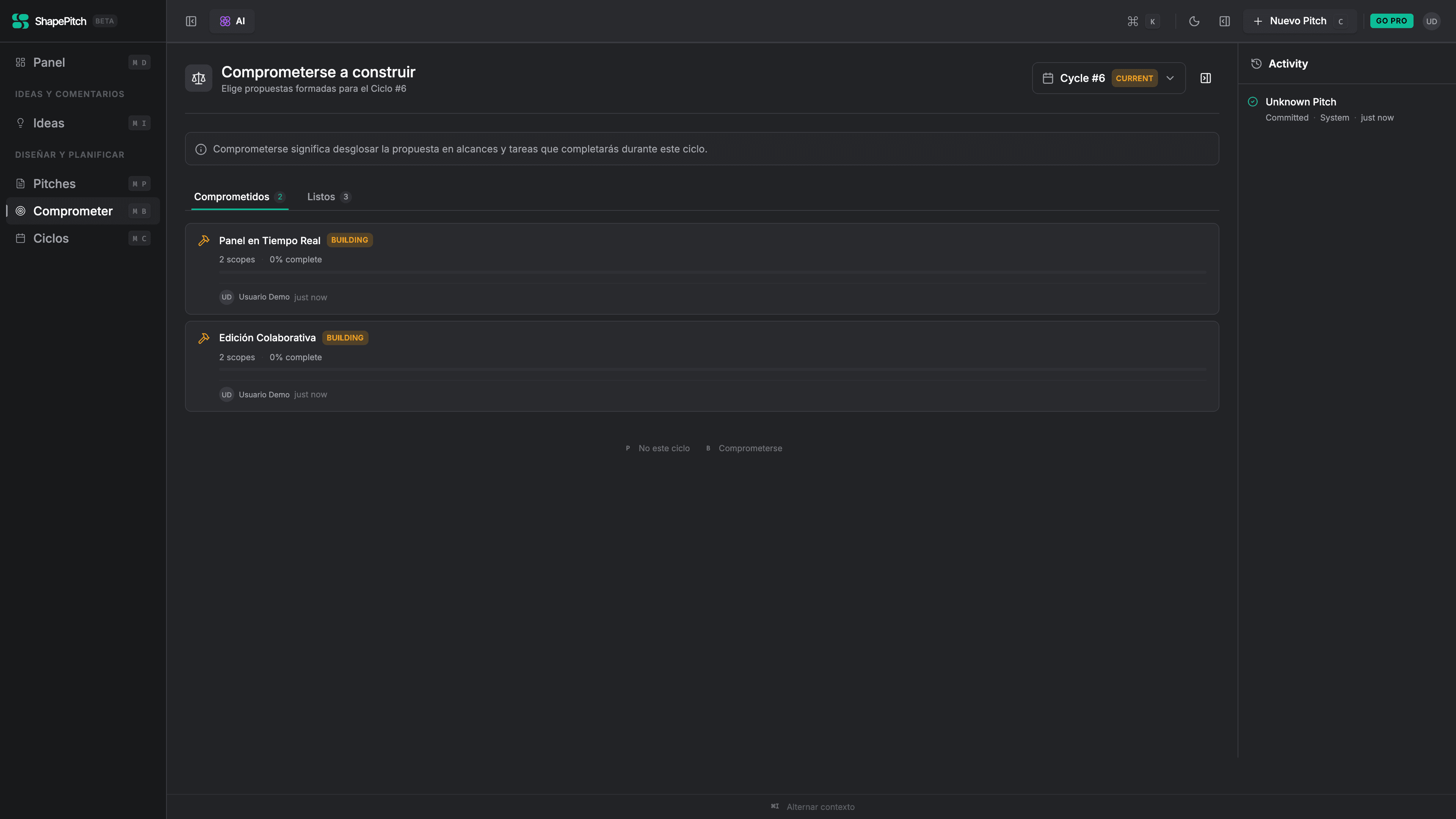 Product prioritization table showing cycle commitments and time budget allocation
