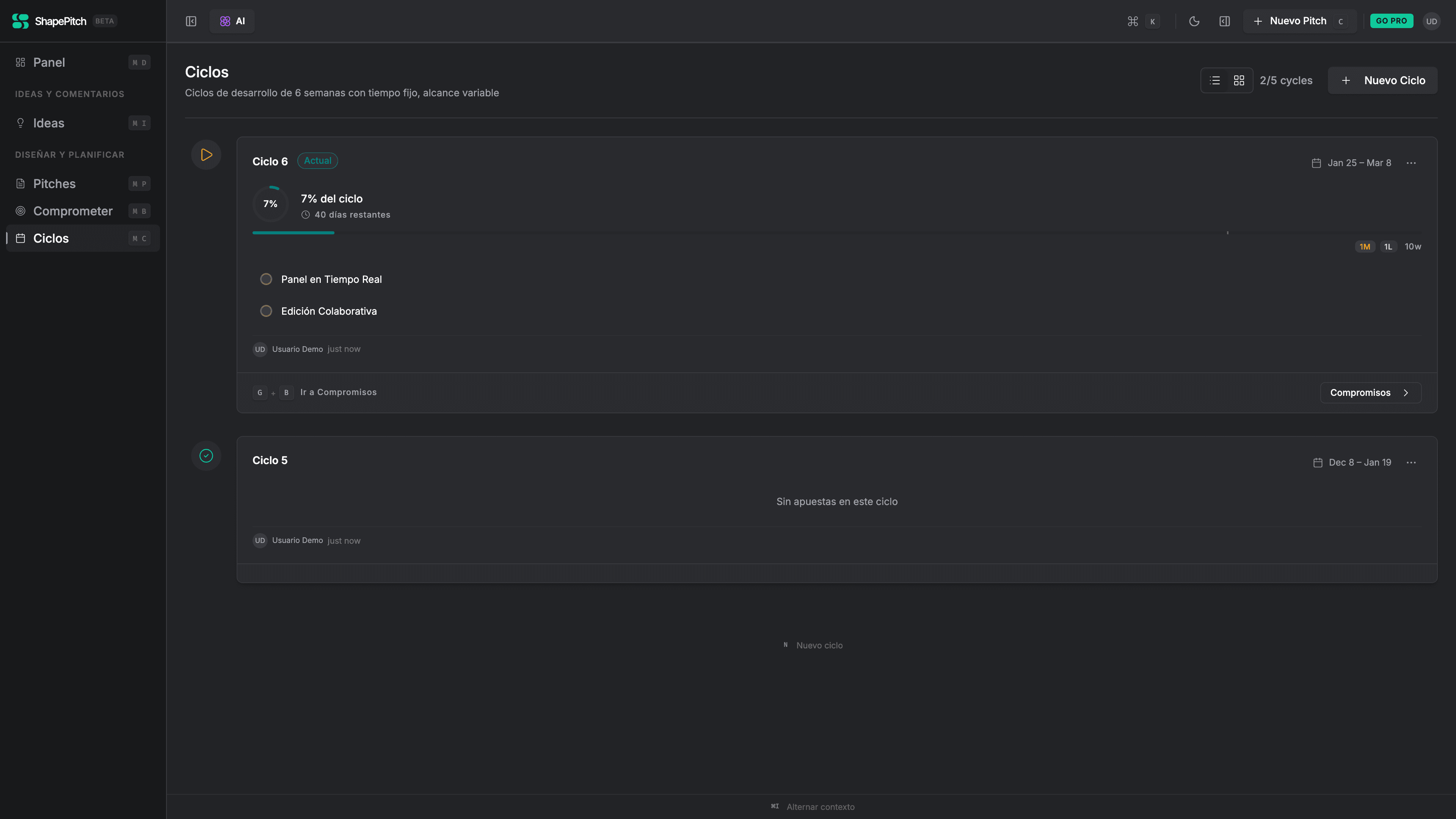 Focus cycle timeline with progress tracking preventing scope creep