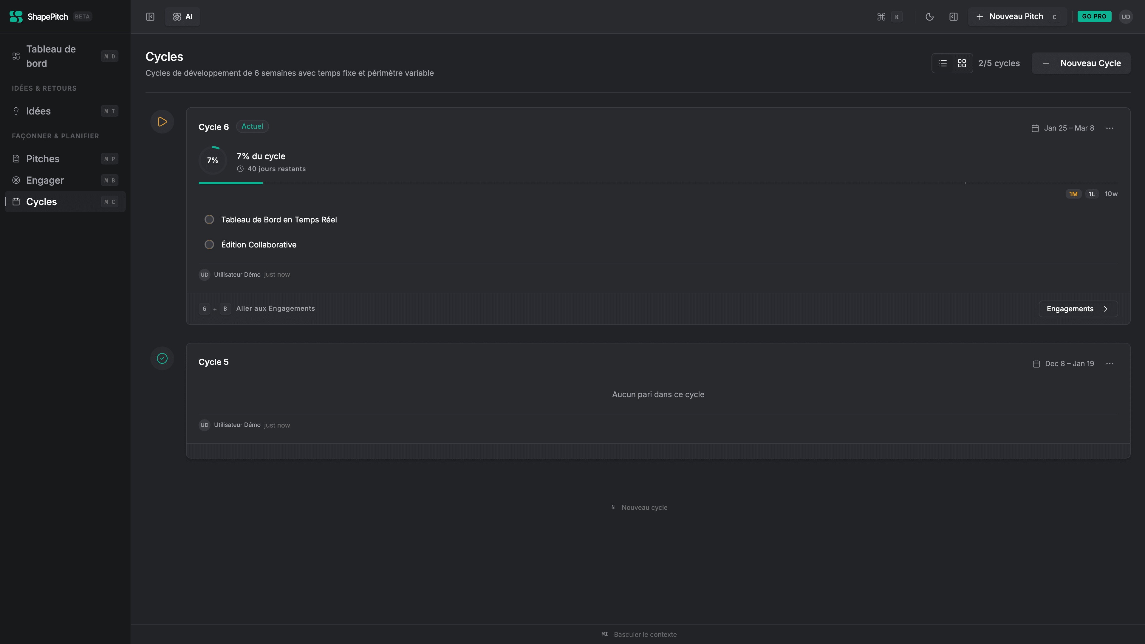 Focus cycle timeline with progress tracking preventing scope creep