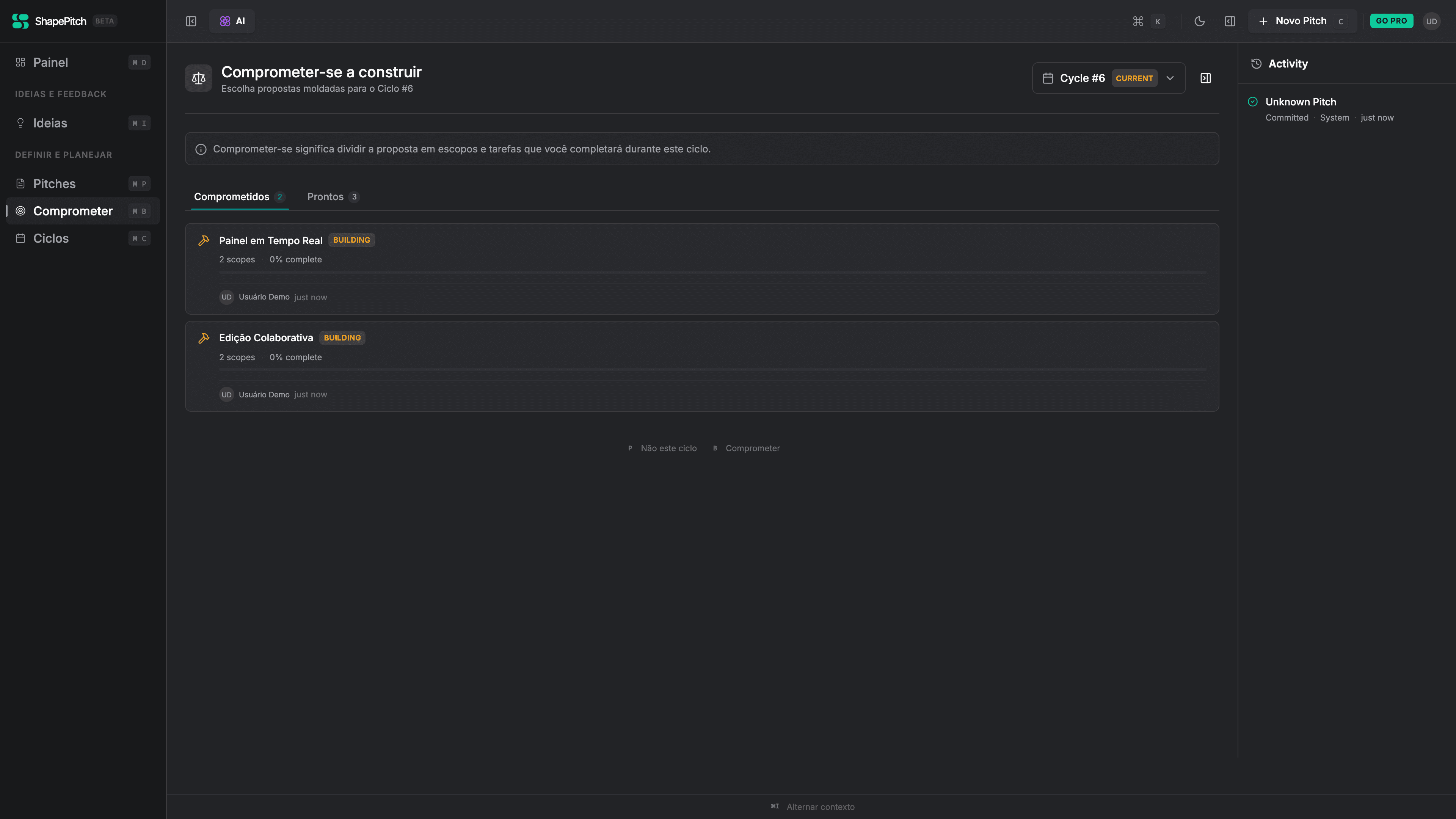 Product prioritization table showing cycle commitments and time budget allocation