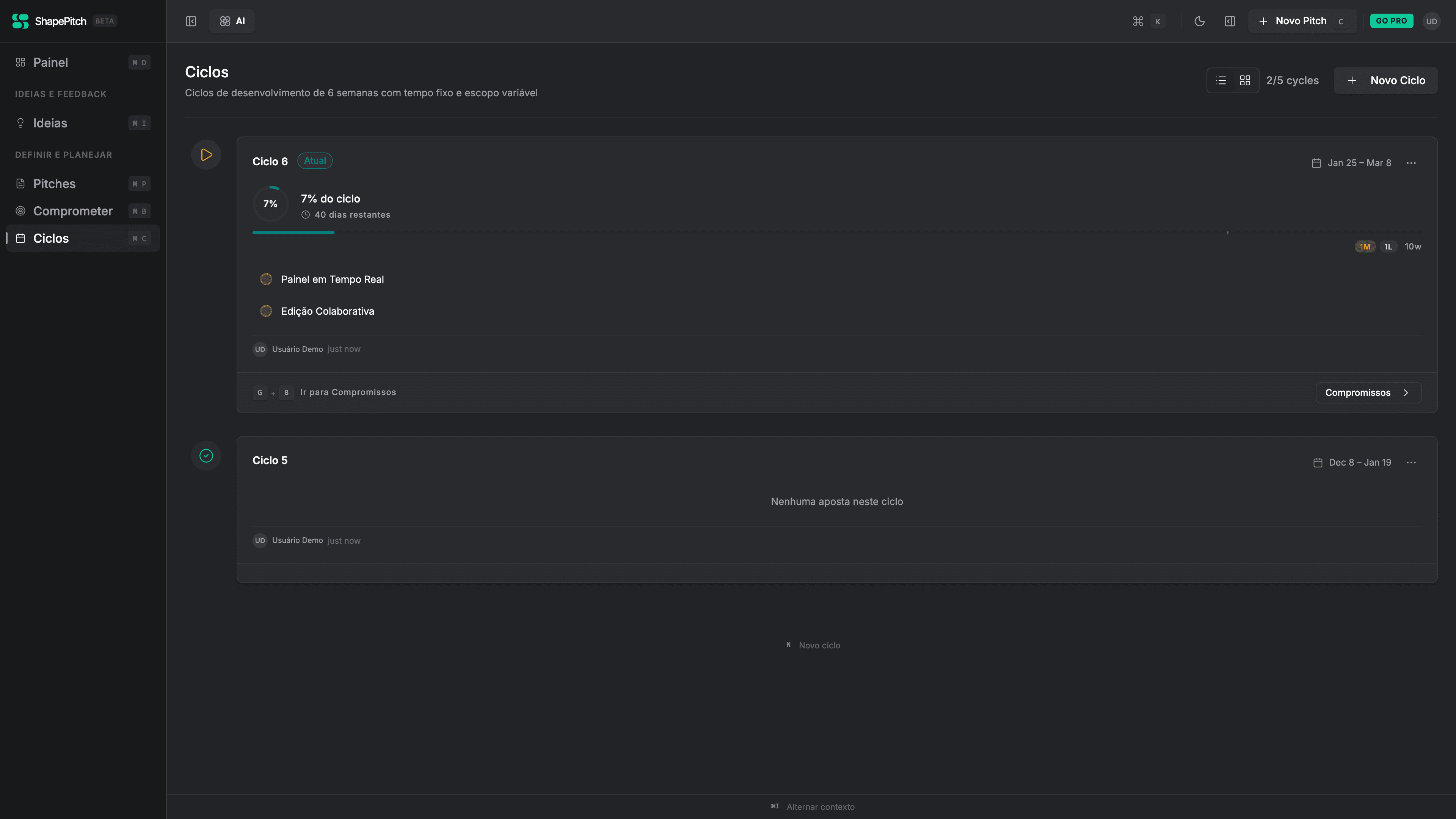 Focus cycle timeline with progress tracking preventing scope creep