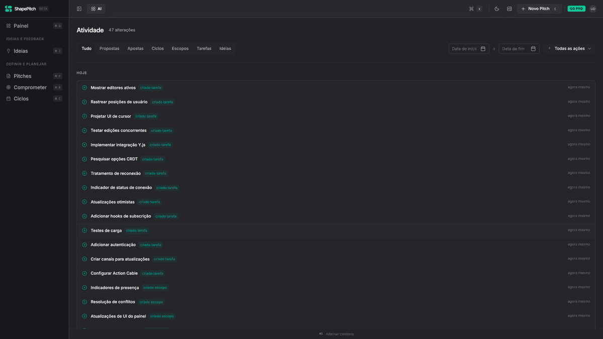 Real-time activity feed showing team progress and product discovery updates